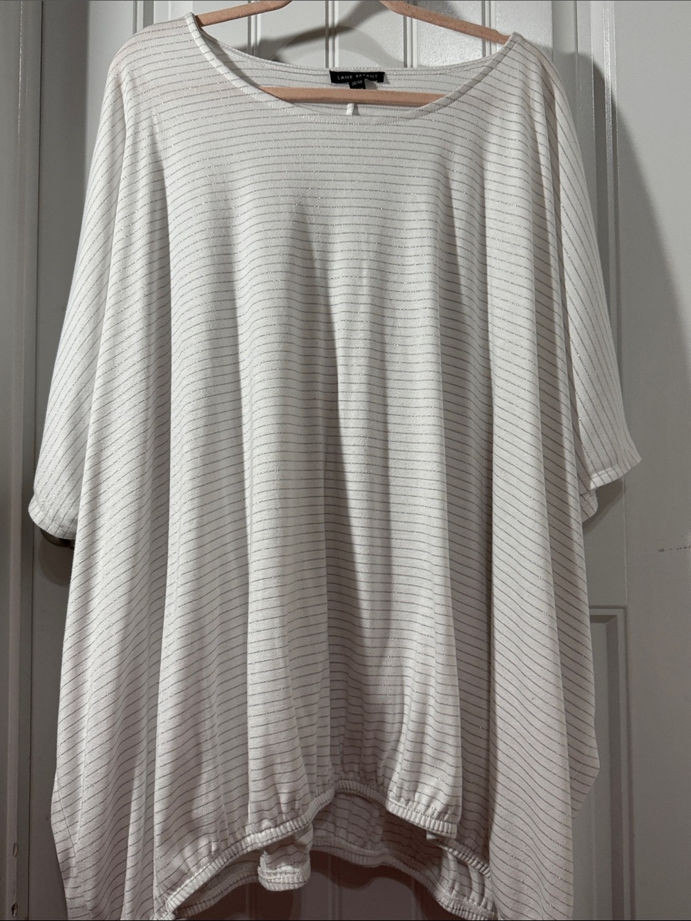 Lane Bryant White Tee with Thin silver metallic Stripes